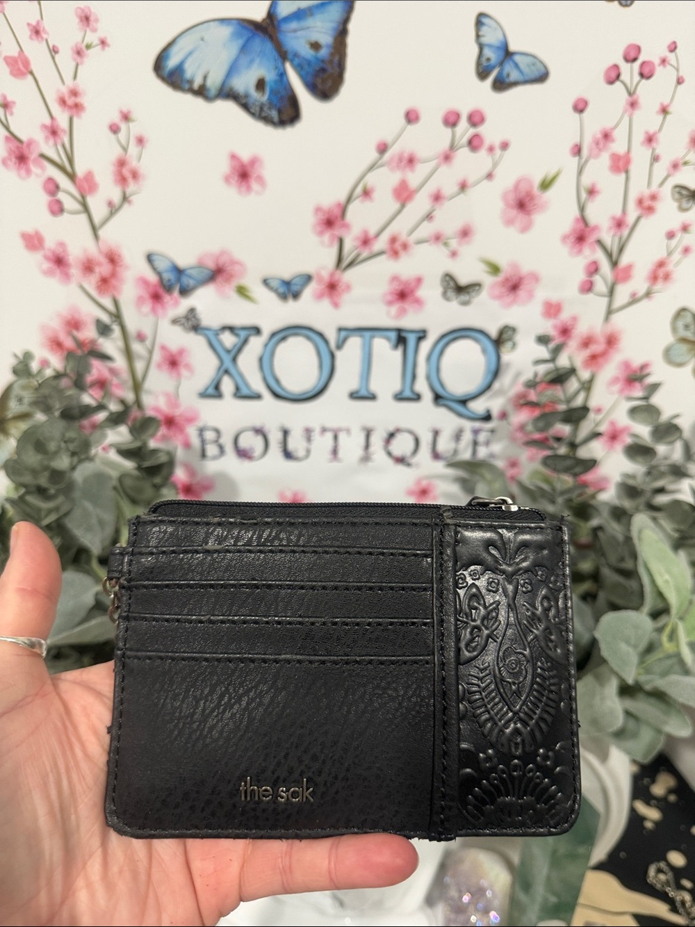 the sak Black Embossed Leather Card Wallet